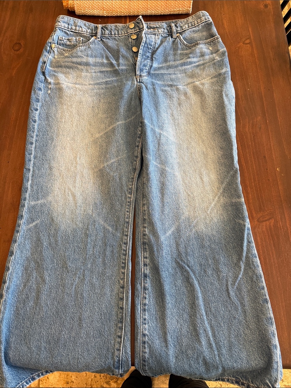 LOFT Light Blue Wide-Leg Button-Fly Jeans